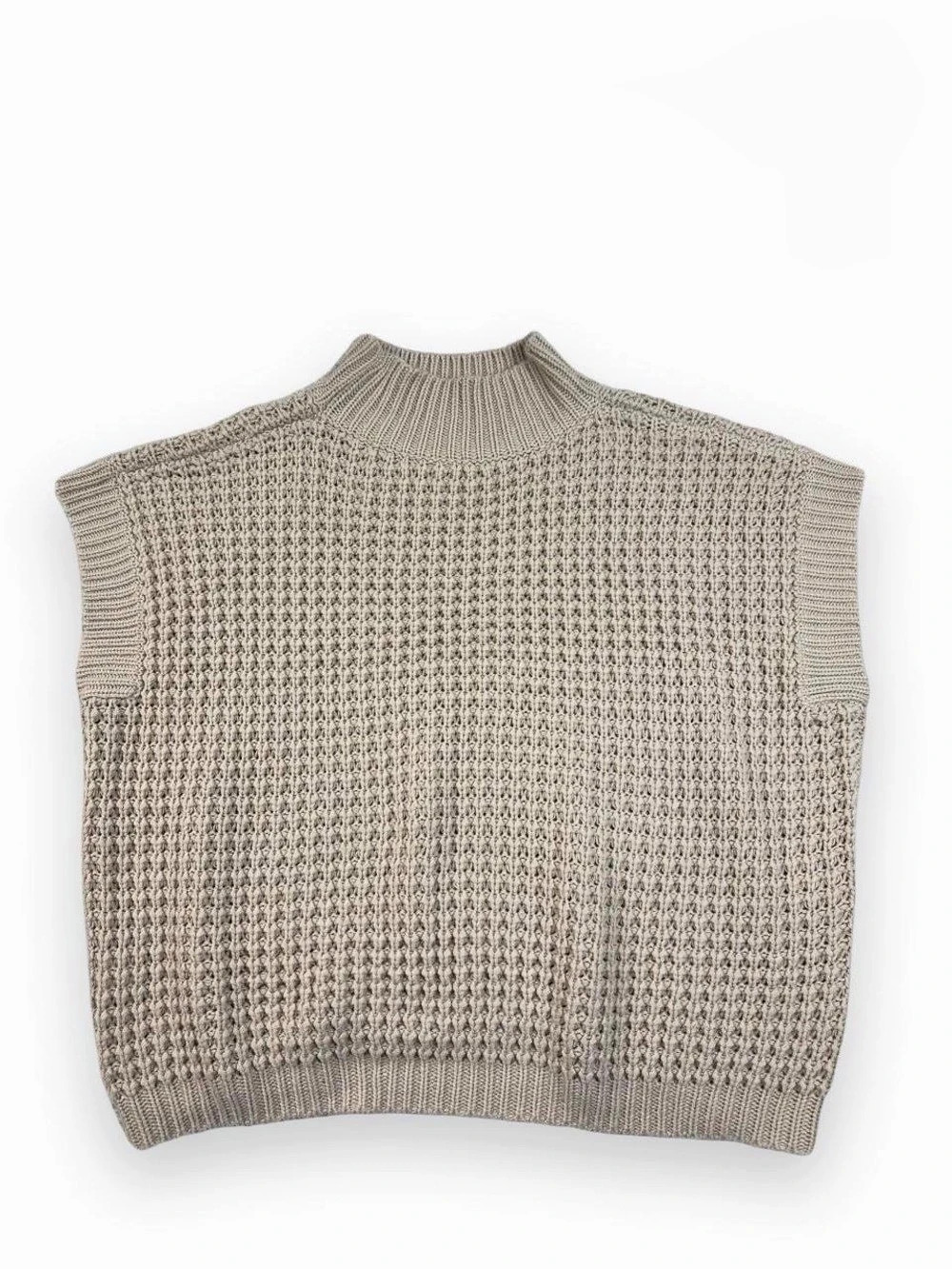 Tan Women’s Waffle Knit Mock Neck Sweater Vest | Medium | Oversized